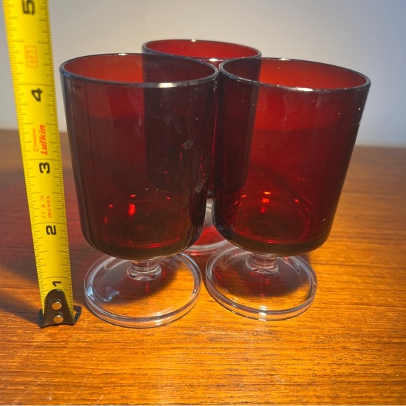 3 Luminarc Verrerie D'Arques Liquor Short Dessert Glasses Ruby Red Excellent - Picture 4 of 7